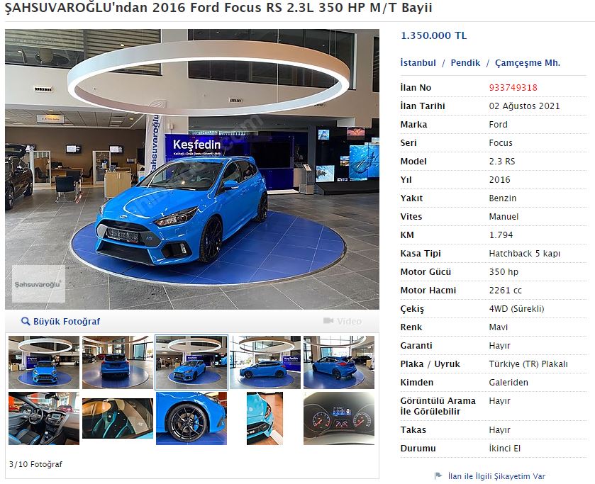 Ford Focus RS Türkiye Fiyatı