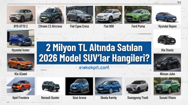 2 milyon altı SUV modelleri için bir oto galeri vitrini ve 2026 fiyat listesi